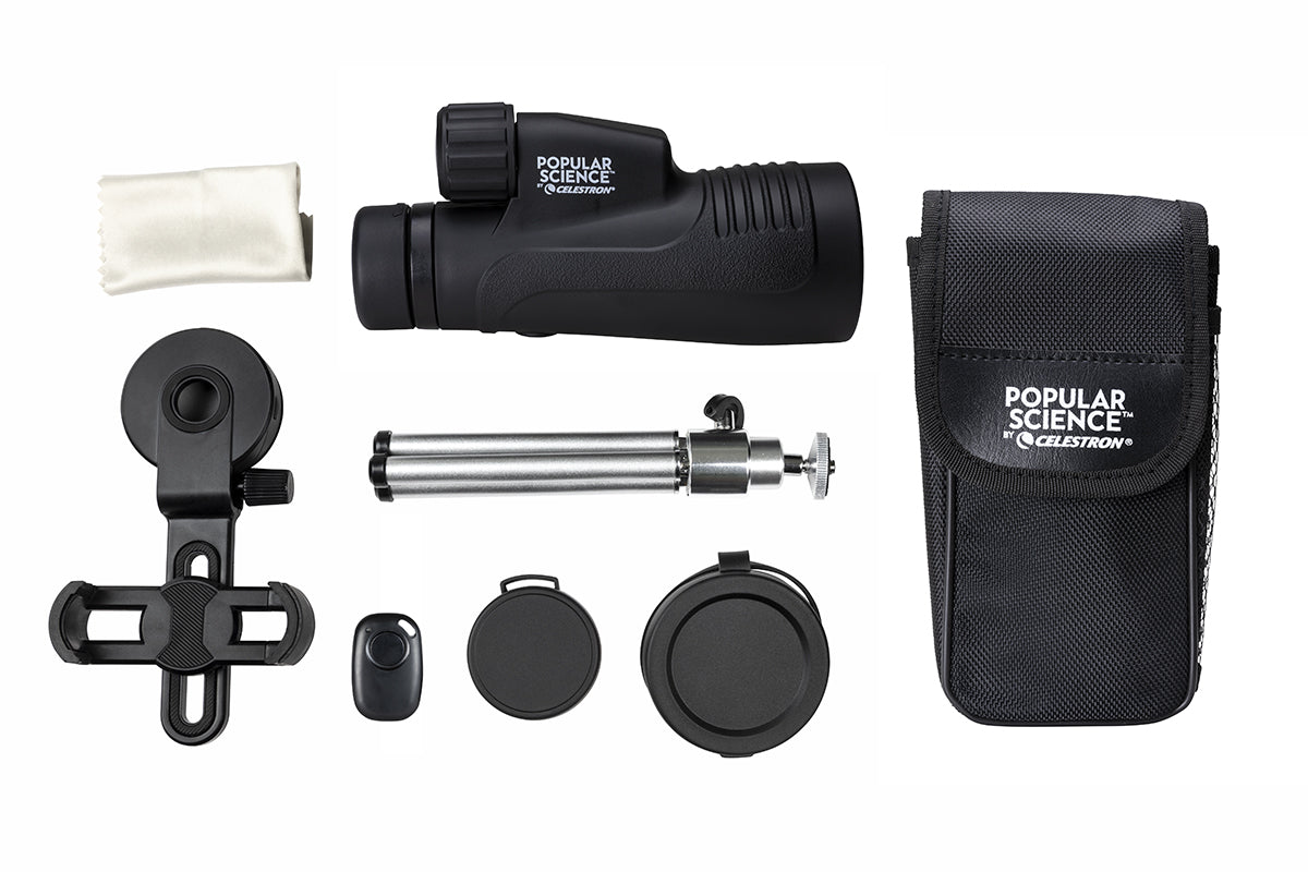 Popular Science by Celestron Outland X 12x50mm Monocular with Tripod, Smartphone Adapter, and Bluetooth remote