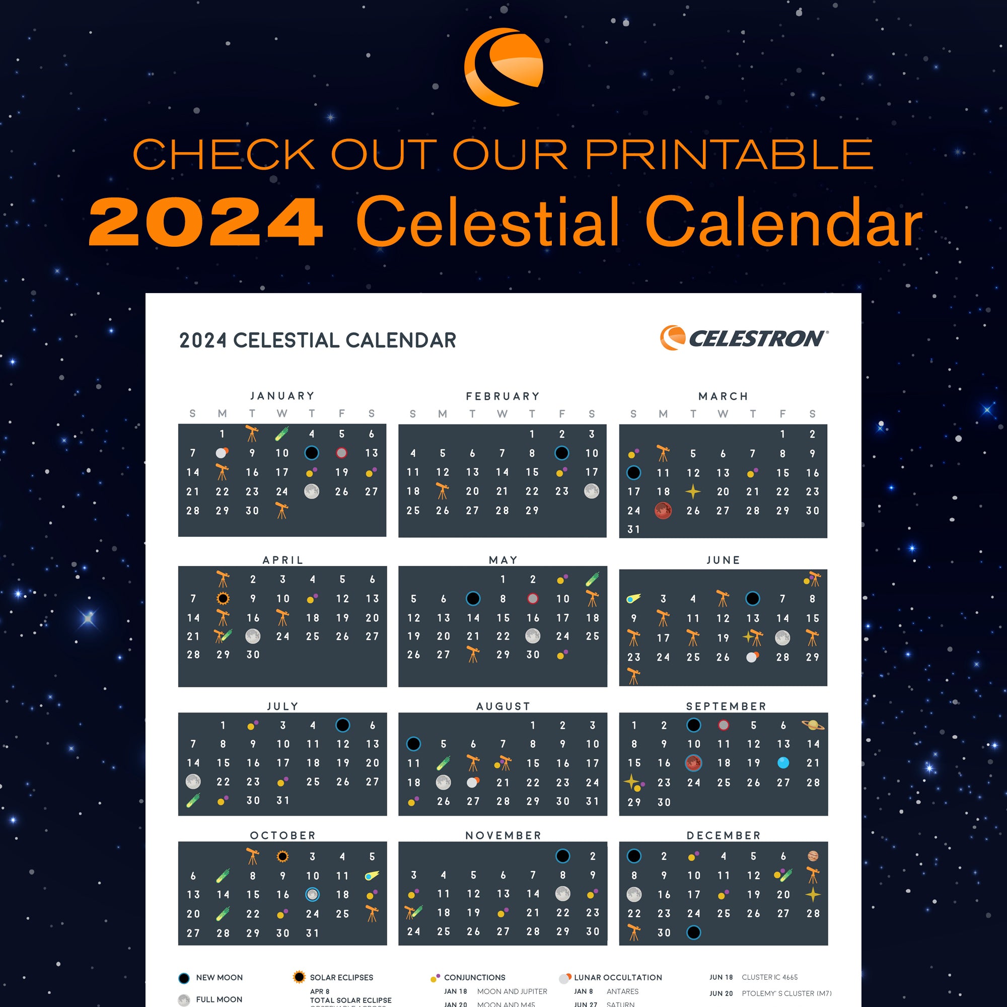 2024 Celestial Calendar | Celestron 2024 Celestial Calendar | Celestron