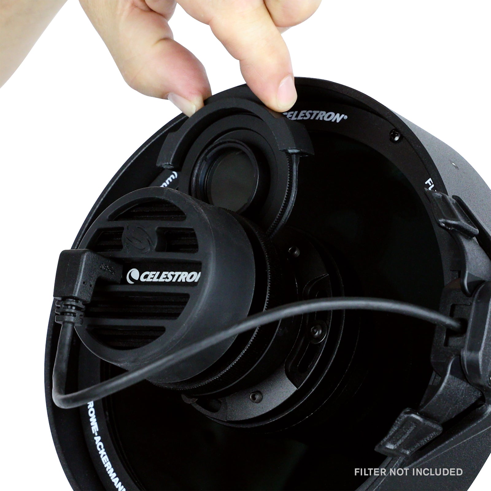 Integrated filter drawer on the Celestron Origin for optional 1.25-inch and 2-inch imaging filters