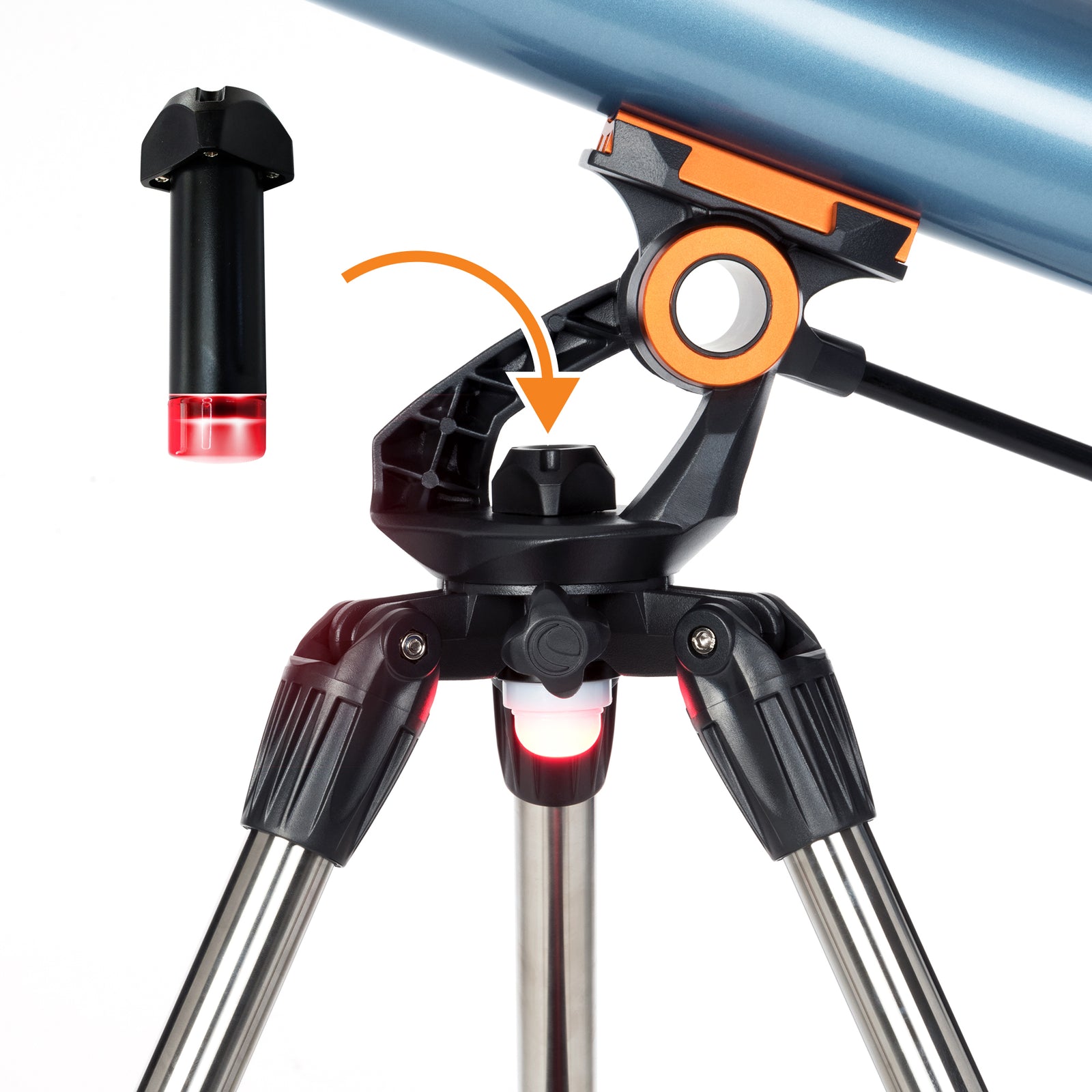 Integrated smartphone photography adapter fitted to Celestron Inspire 100AZ