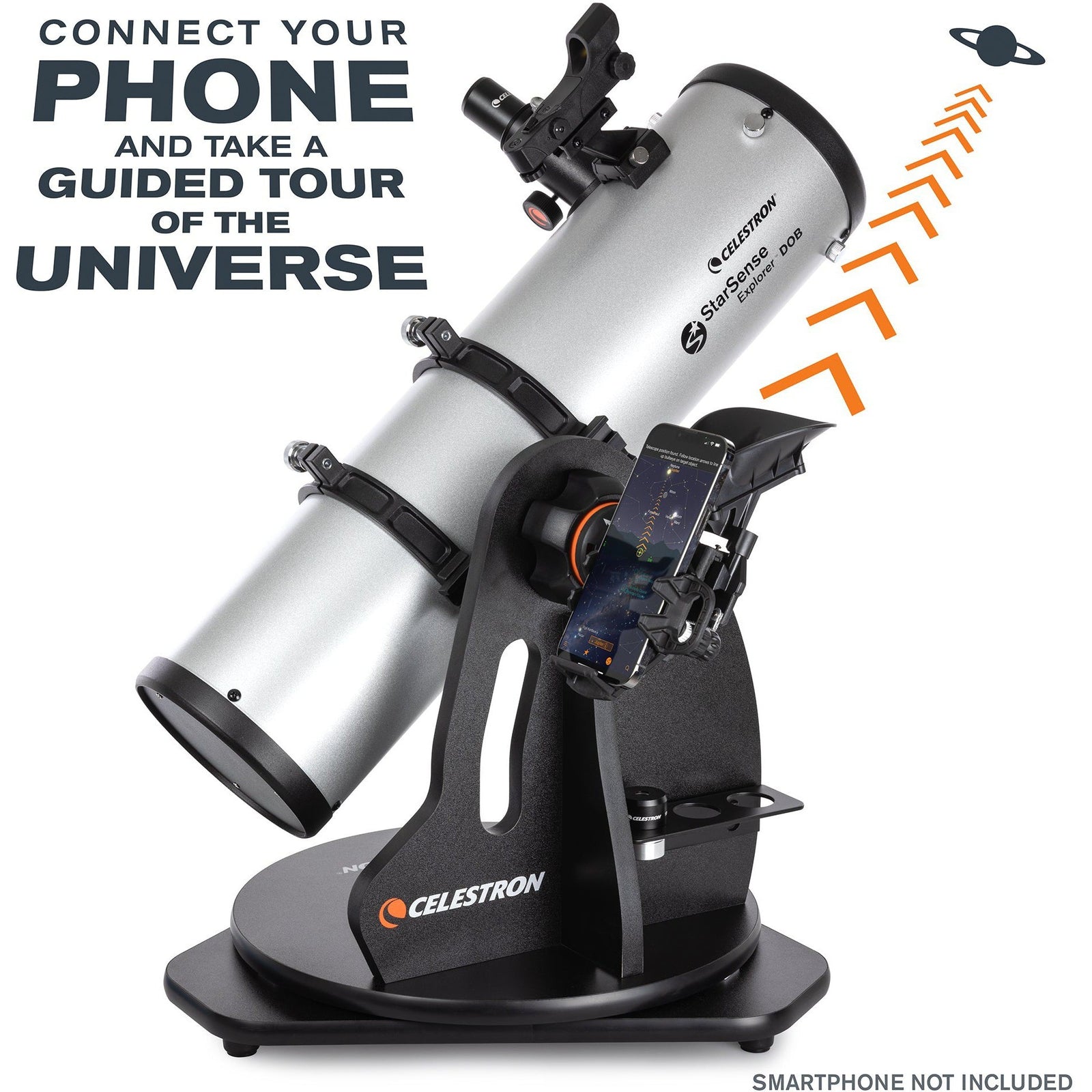 Celestron StarSense Explorer 130mm tabletop Dobsonian telescope with smartphone dock