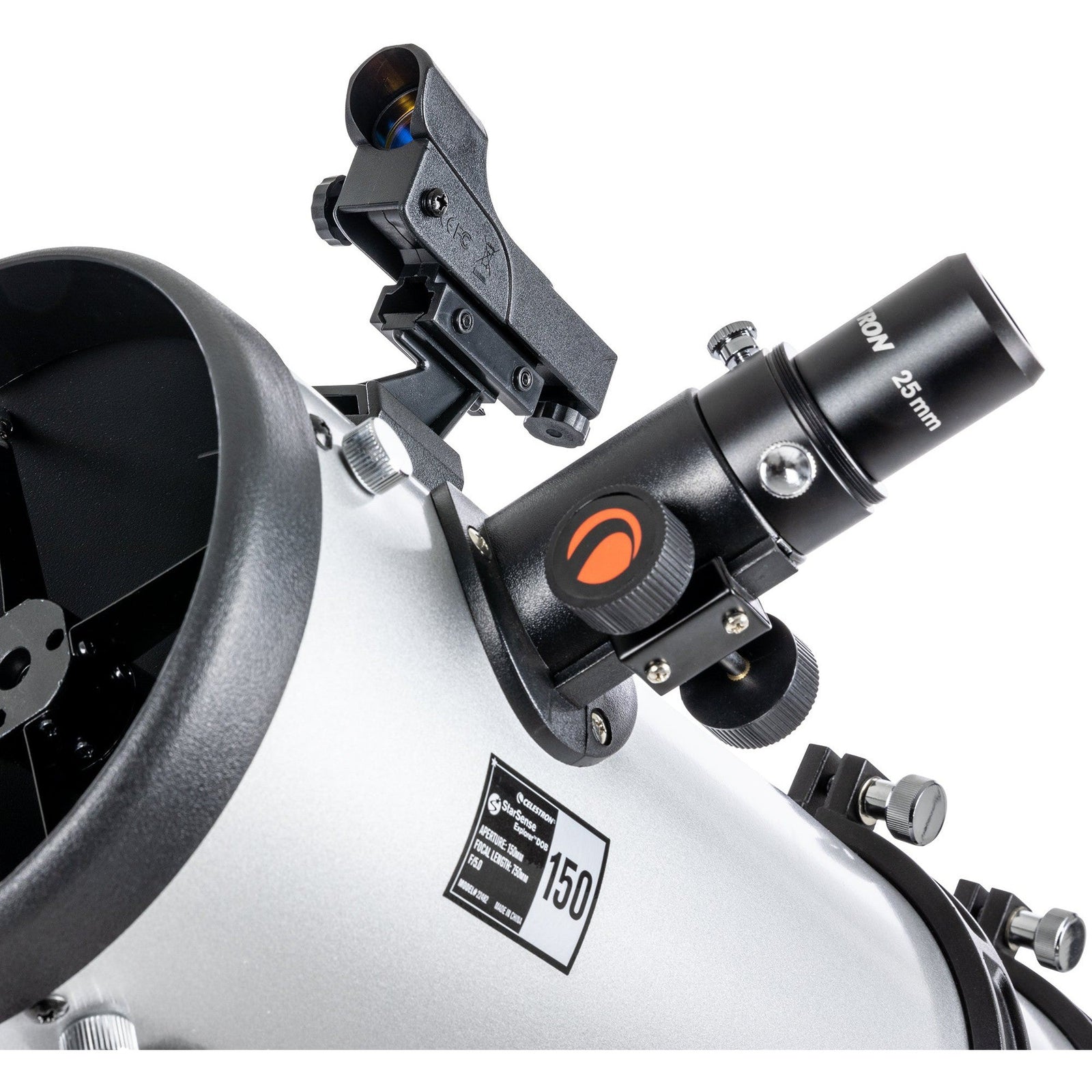 Focuser, eyepiece and StarPointer finder on the Celestron StarSense Explorer 150mm