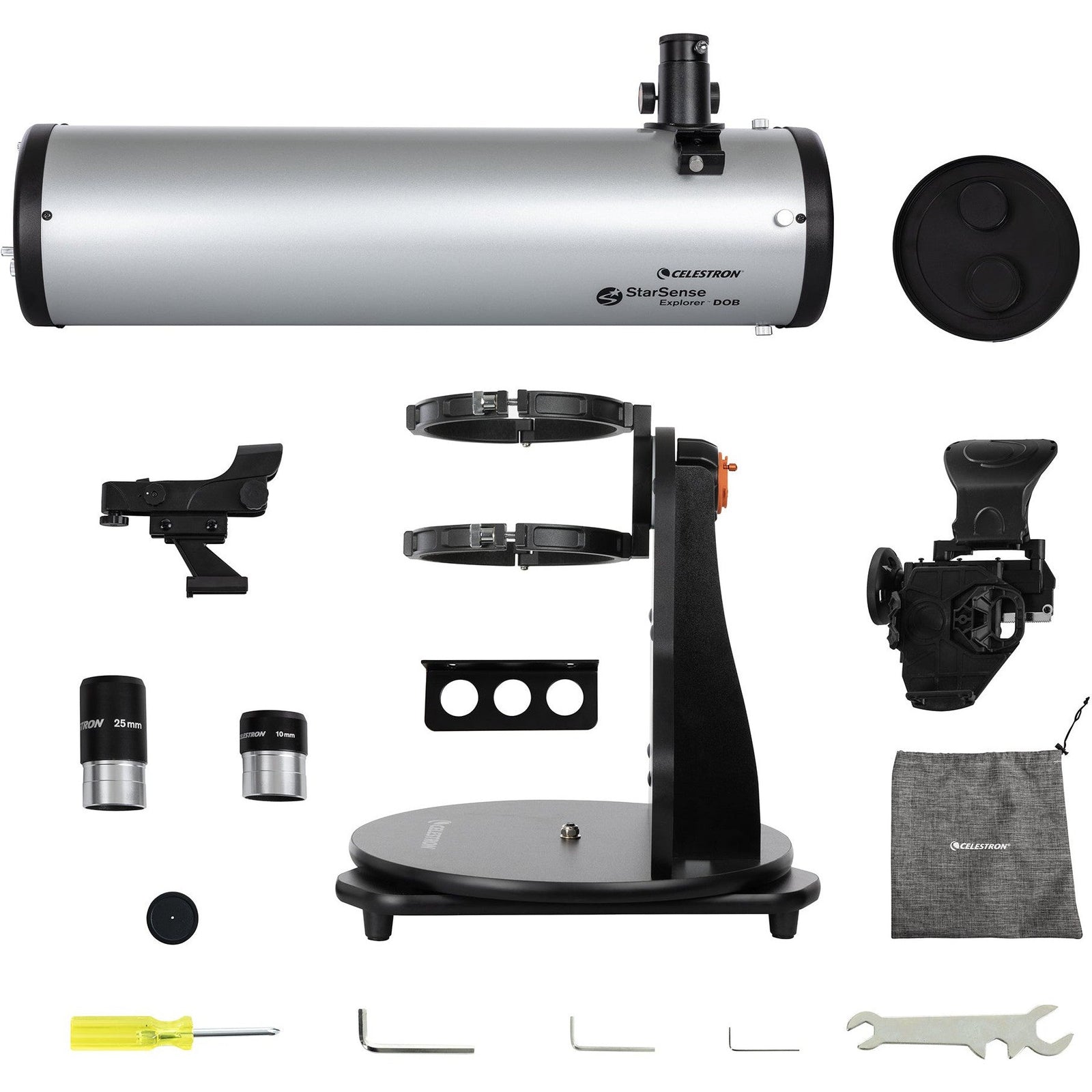 Included components supplied with the Celestron StarSense Explorer 150mm tabletop Dobsonian