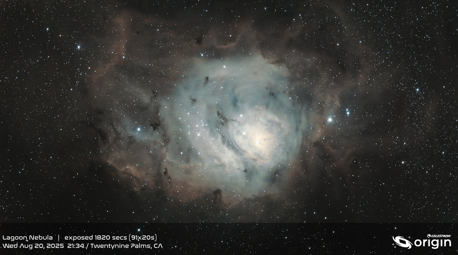 Lagoon Nebula deep-sky image captured with the Celestron Origin 678C camera