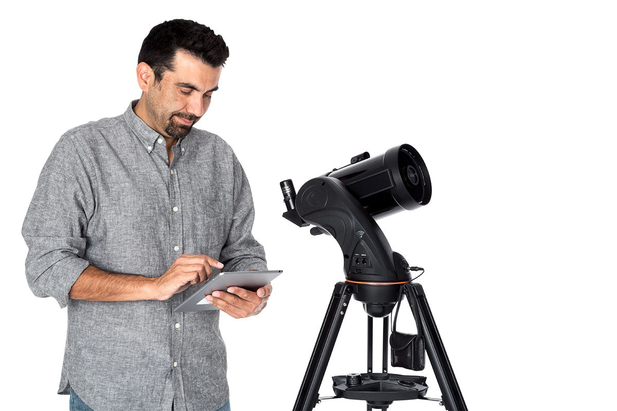 Celestron Astro Fi 5 controlled from a tablet through integrated Wi-Fi