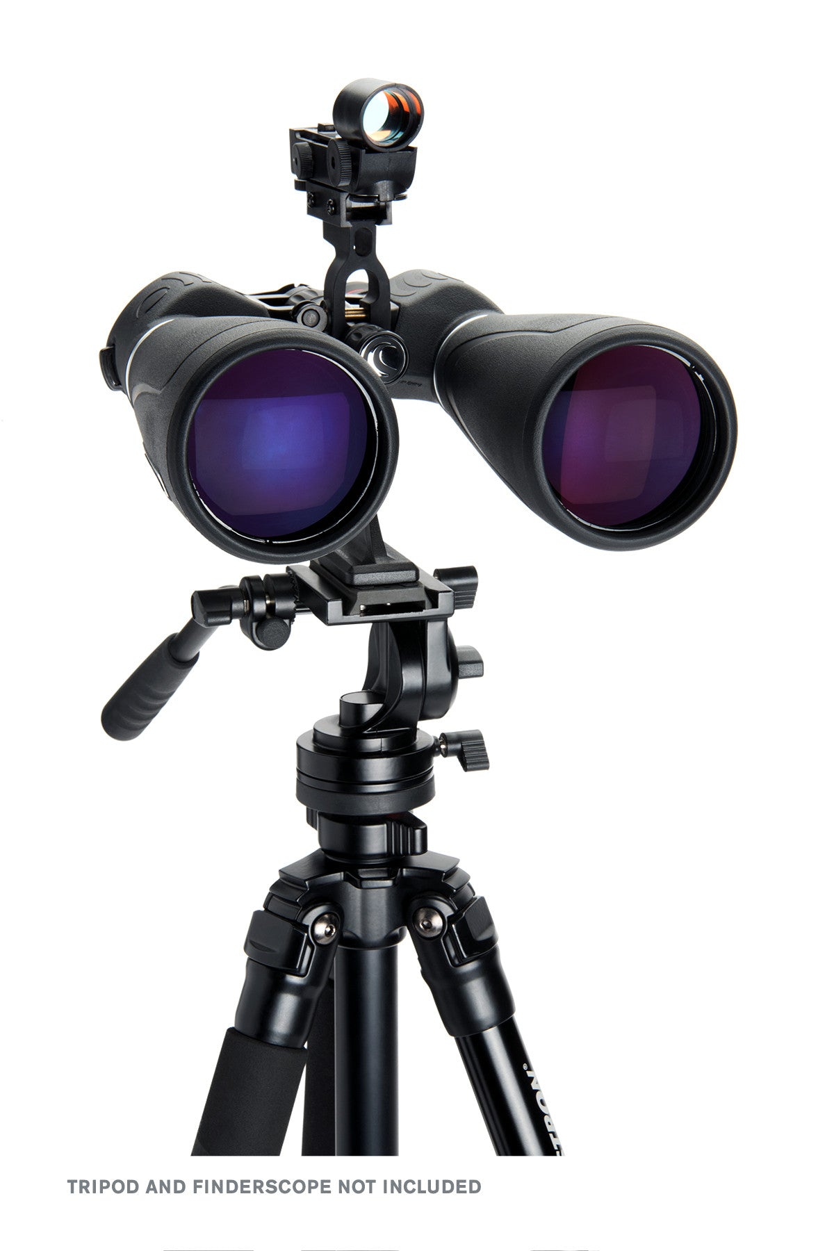 SkyMaster Pro 15x70 tripod-mounted with optional red-dot finder