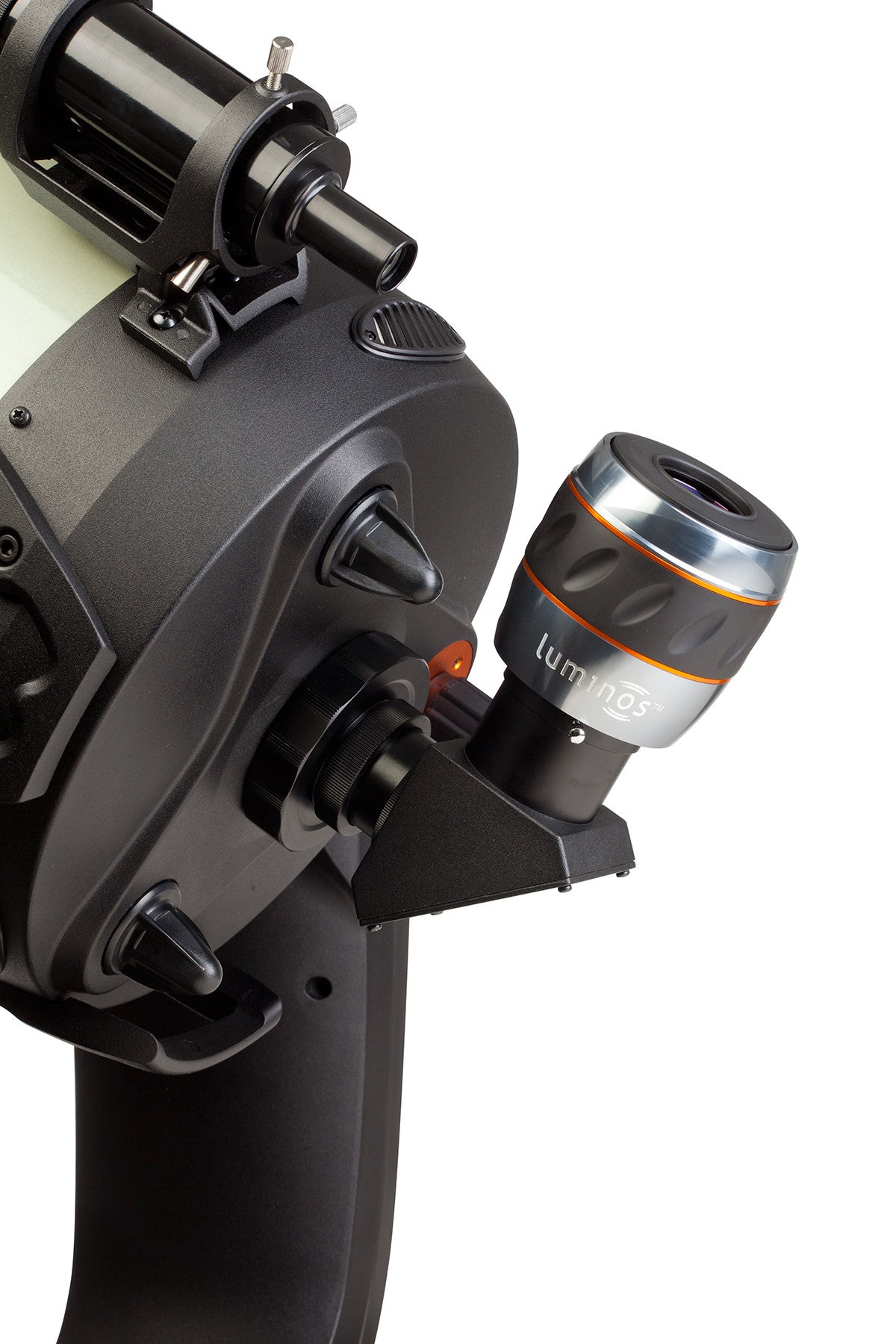 Large Celestron Luminos 31mm eyepiece secured in a two-inch telescope diagonal